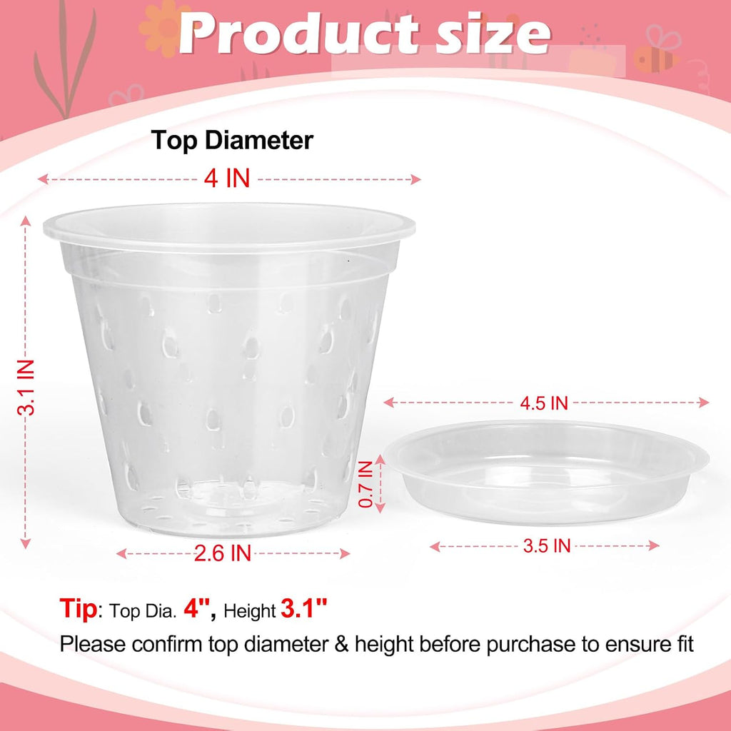Fuijol Orchid Pot, 6 Pack 4 Inch (Top Diameter) Clear Orchid Pots With Holes And Saucers For Repotting, Breathable Slotted Plastic Orchid Planters With Drainage For Root Health Indoor Outdoor