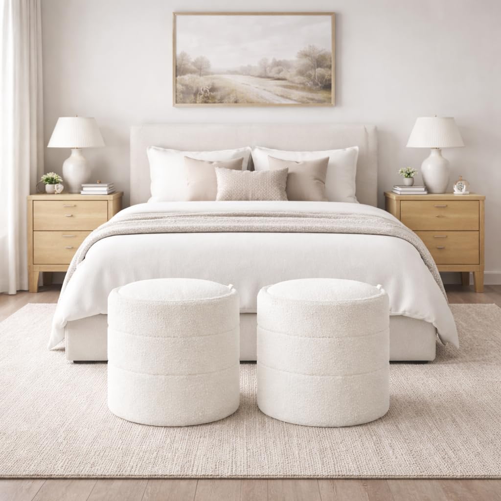 Homepop 18" Storage Round Ottoman - Cream Boucle