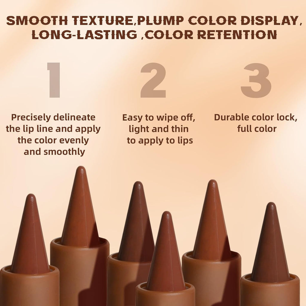 HOSAILY 3 Colors 2 in 1 Lip Liner Set, Matte Nude Dark Brown Red Lip Liner Lipstick Plumping Smooth Creamy Lip Combo, High Pigmented Long lasting Light Brown Ombre Lips Stain Pencil Effect Makeup