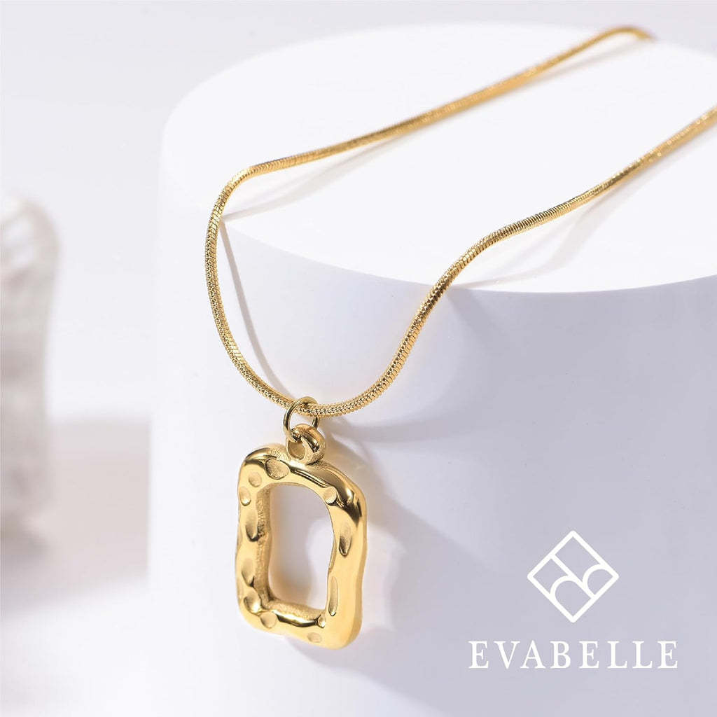 Evabelle Gold Layered Necklace for Women Trendy Jewelry 14K Real Gold Plated Chunky Chain Stackable Necklaces Dainty Choker Necklaces Rectangle Square Pendant