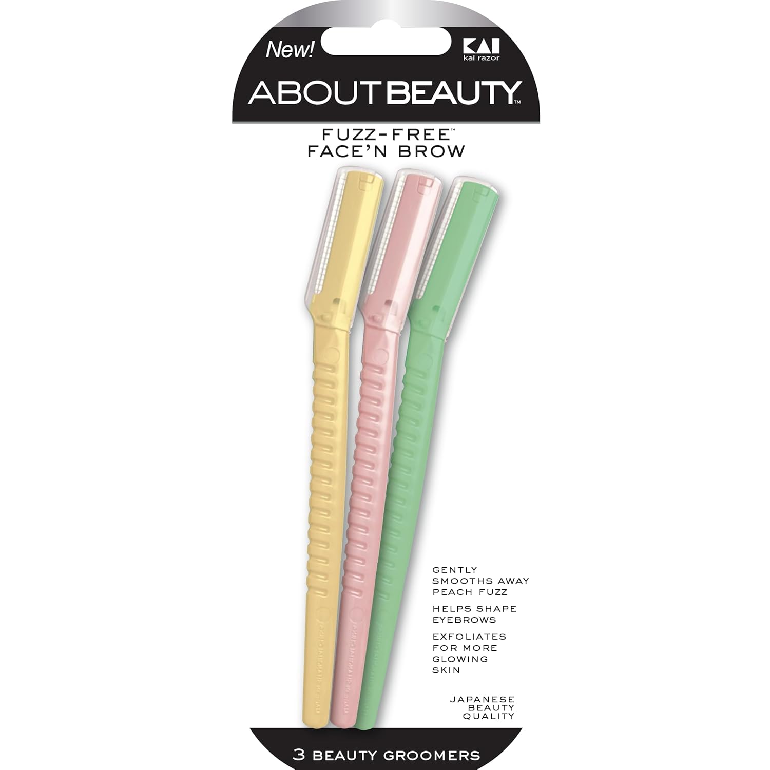 Face N Brow - 3 Beauty Groomers for Hair Removal, Ideal for Shaving, Exfoliating, Dermaplaning and Brow Shaping, Japanese Steel Gently Removes Facial Hair