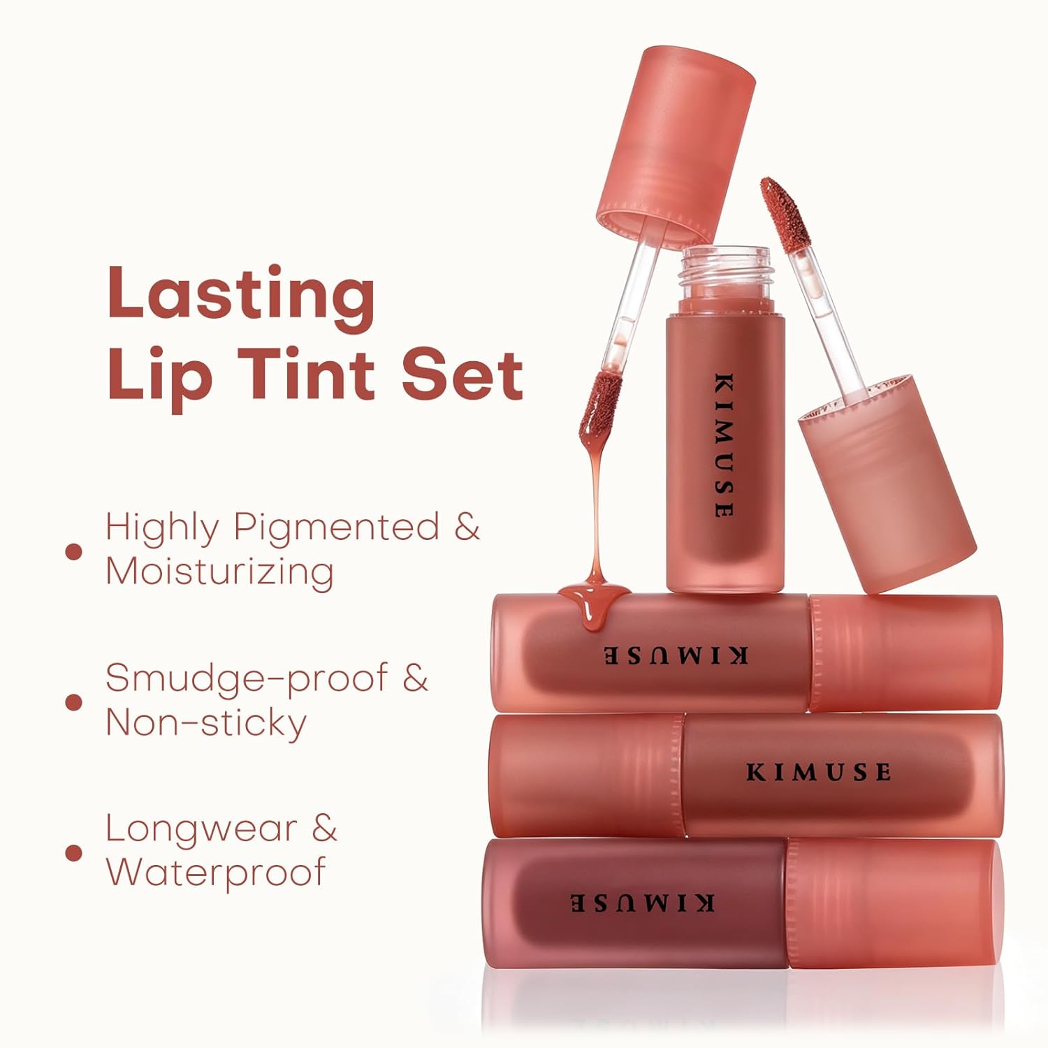 KIMUSE Water Gel Lip Tint 6 Colors Set, Highly Pigmented Long Lasting Moisturizing Glossy Lip Stains, Hydrate Lightweight Lip Gloss Makeup