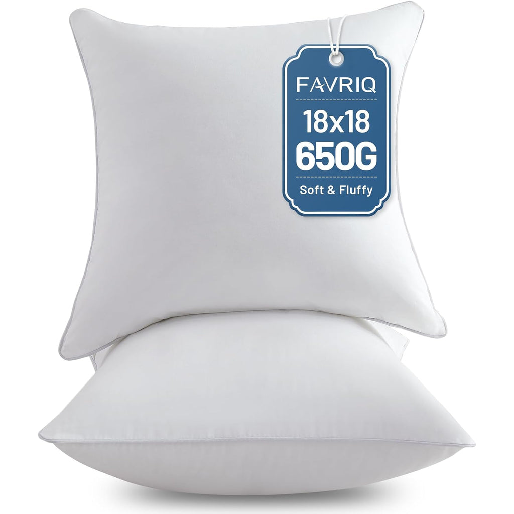 18 X 18 Pillow Inserts (Set Of 2) - 18 Inch Square Interior Sofa Throw Pillow With 100% Cotton Cover - Decorative Pillow Insert Pair - White Couch Pillow