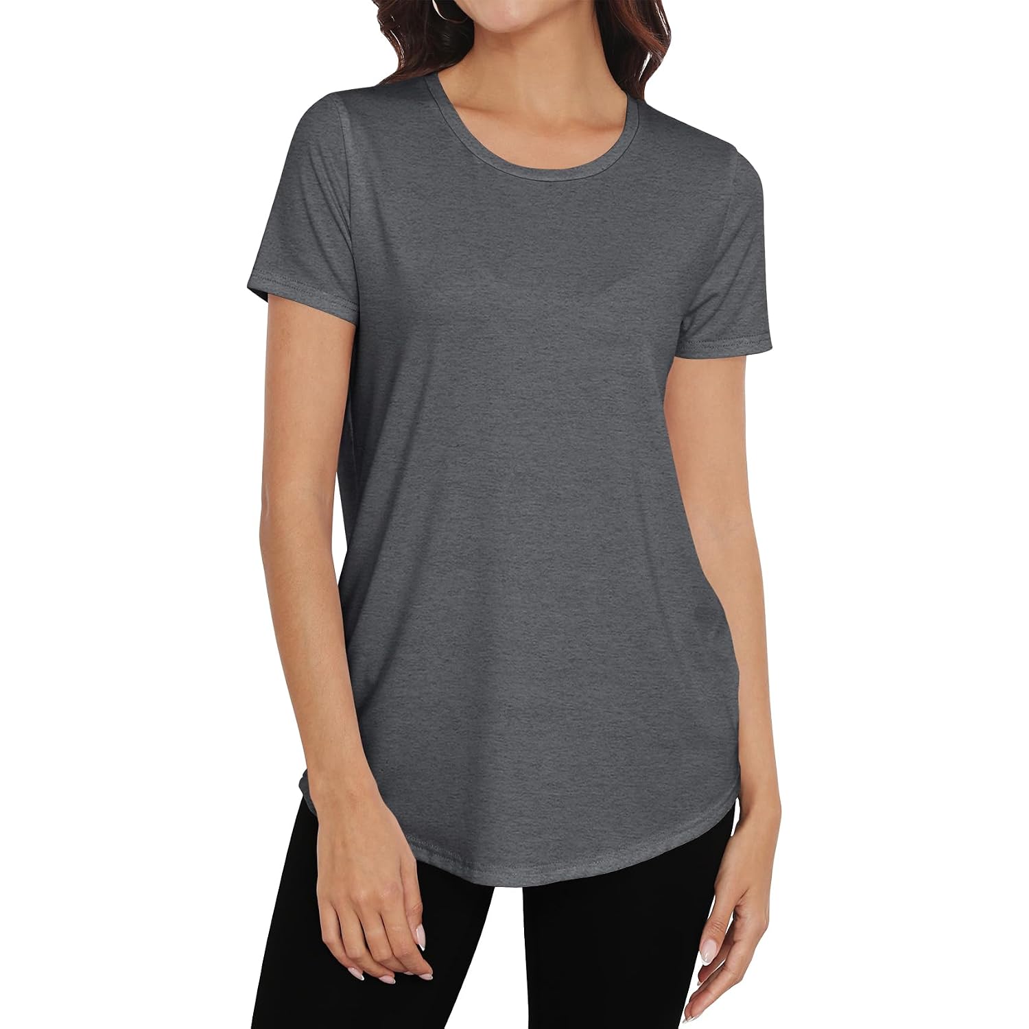 Smile Fish Women Crewneck Loose Fit Tunic Tops Short Sleeve Dressy Casual Summer Long Tee Shirts