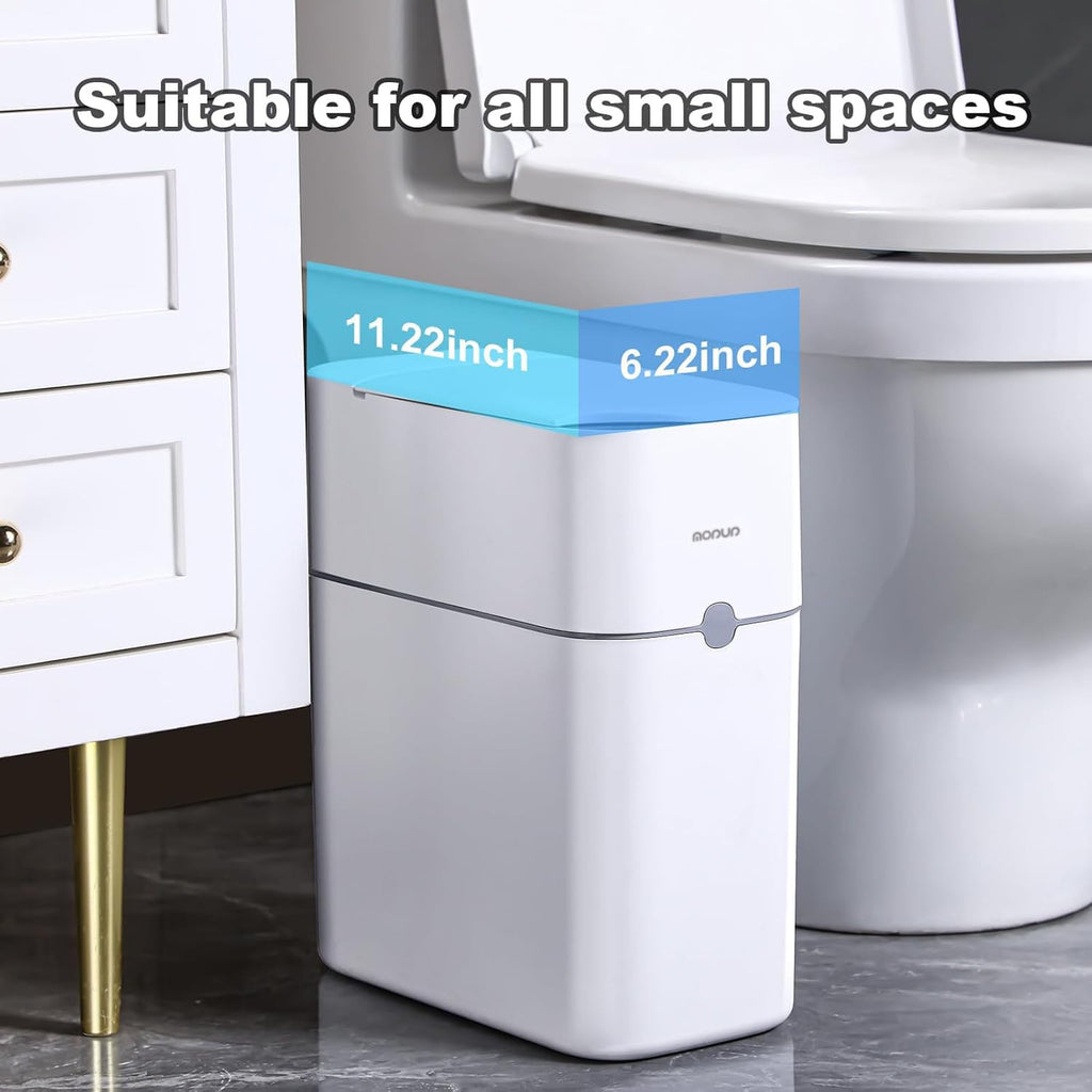 Bathroom Trash Can, Automatic Bagging Garbage Can, 3.5 Gallon Slim Smart Small Plastic Trash Bin, Narrow Motion Sensor Trash Can For Bedroom, Office White