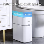 Bathroom Trash Can, Automatic Bagging Garbage Can, 3.5 Gallon Slim Smart Small Plastic Trash Bin, Narrow Motion Sensor Trash Can For Bedroom, Office White