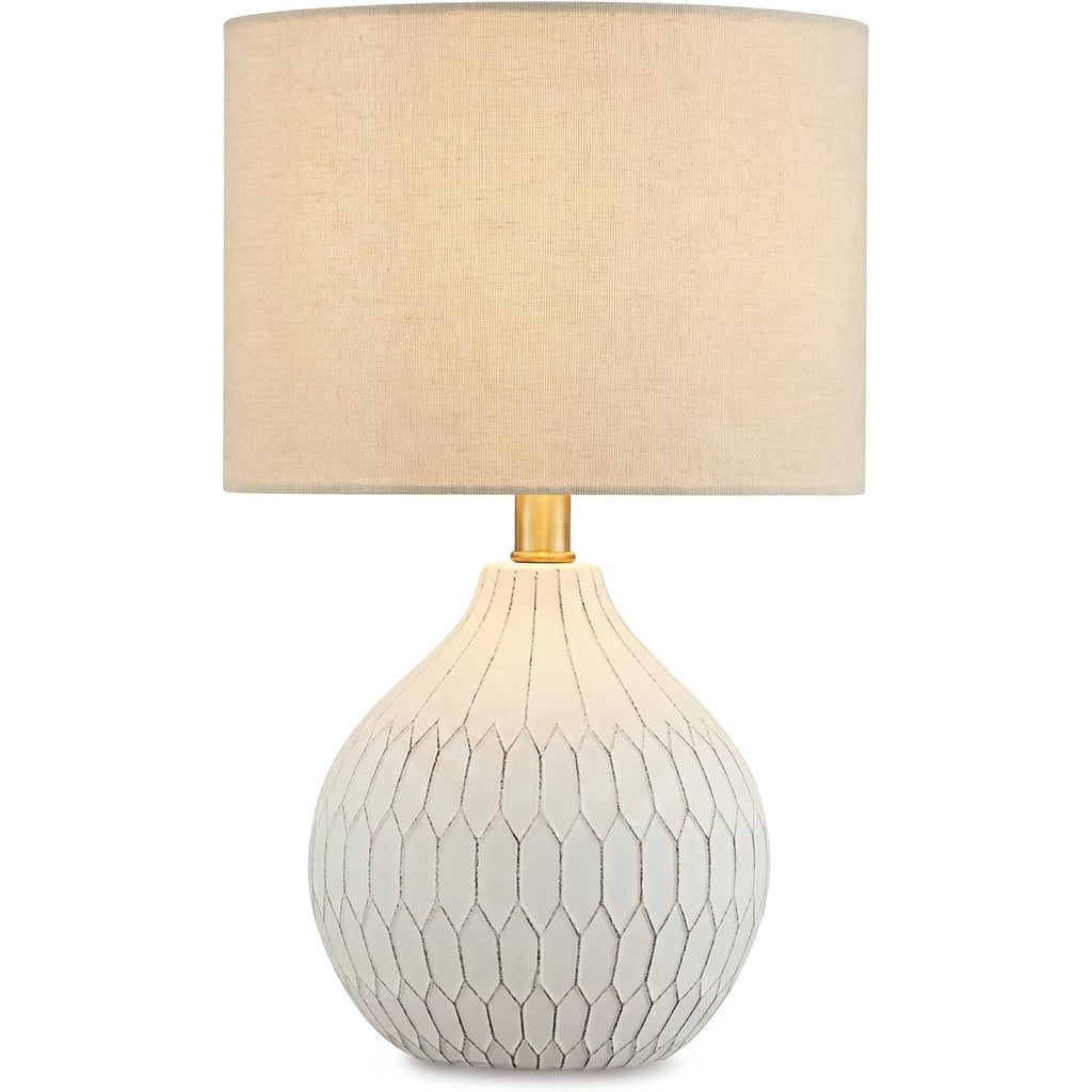Signature Design By Ashley Wardmont Table Lamp, Compact Bedside Lamp For Nightstand, Retro Dimensional Base With Drum Shade, Antique White Ceramic, 18" H