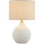 Signature Design By Ashley Wardmont Table Lamp, Compact Bedside Lamp For Nightstand, Retro Dimensional Base With Drum Shade, Antique White Ceramic, 18" H