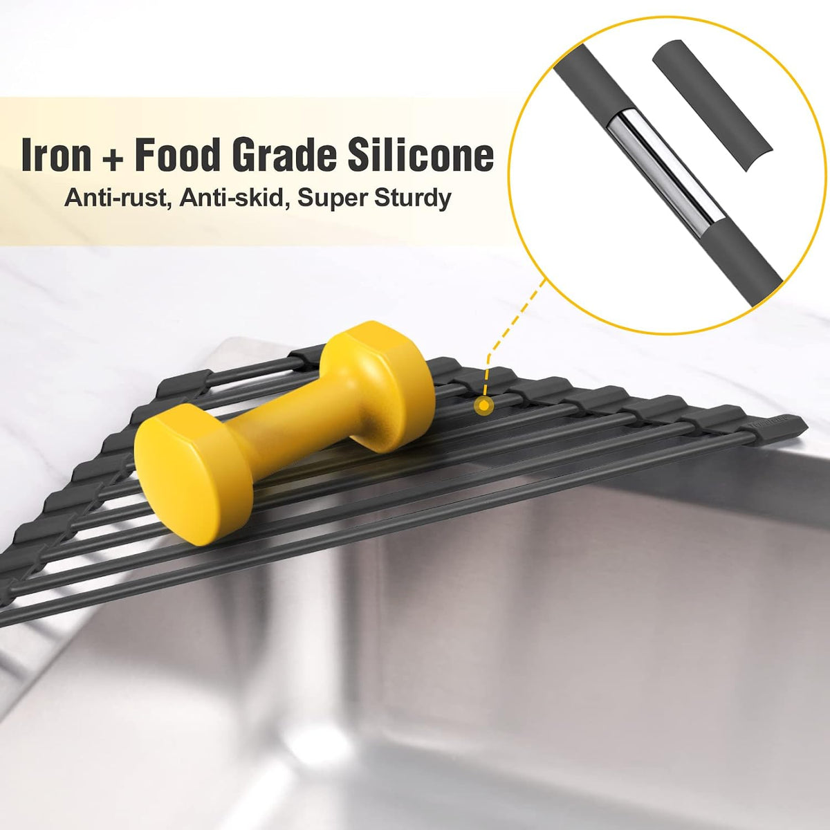 Tomorotec Small Triangle Roll-Up Dish Drying Rack With Silicone Coating Stainless Steel Frame For Sink Corners, Multipurpose Over-The-Sink Kitchen Drainer & Organizer For Space-Saving Storage (Black)