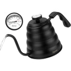 Tea Kettle with Thermometer Pot Black Stovetop Tea Kettle 40oz Gooseneck Kettle Teapot Pour Over Coffee Kettle with Thermometer,1200ml,5 Cup,Black,1Pack