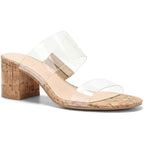 Coutgo Women'S Clear Heeled Sandals Transparent Two Strap Chunky Block Heels Mules Open Toe Slip On Dress Shoes