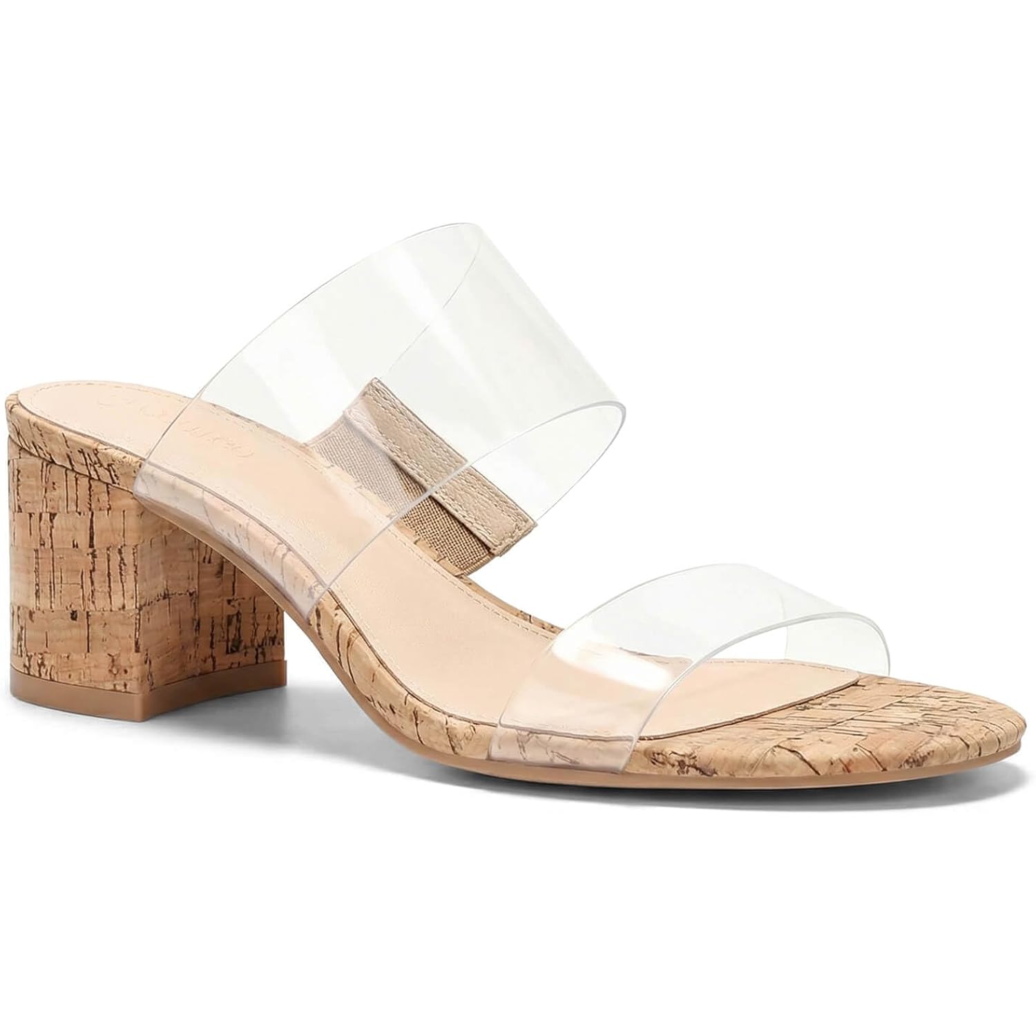 Coutgo Women'S Clear Heeled Sandals Transparent Two Strap Chunky Block Heels Mules Open Toe Slip On Dress Shoes