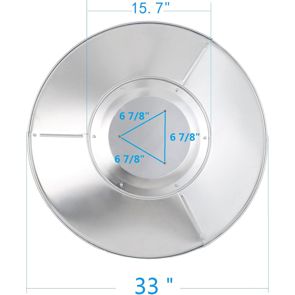 Patio Heater Reflector Shield, Aluminum Heat Reflector Shield Top For Propane Outdoor Heaters,Dome Replacement Parts(3-Hole Mount，33" Diameter Round)