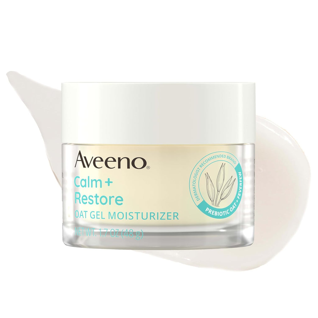 Aveeno Calm + Restore Oat Gel Face Moisturizer For Sensitive Skin, Fast-Absorbing & Lightweight Gel Moisturizer & Face Cream With Prebiotic Oat & Feverfew, Fragrance-Free & Hypoallergenic, 1.7 Fl Oz