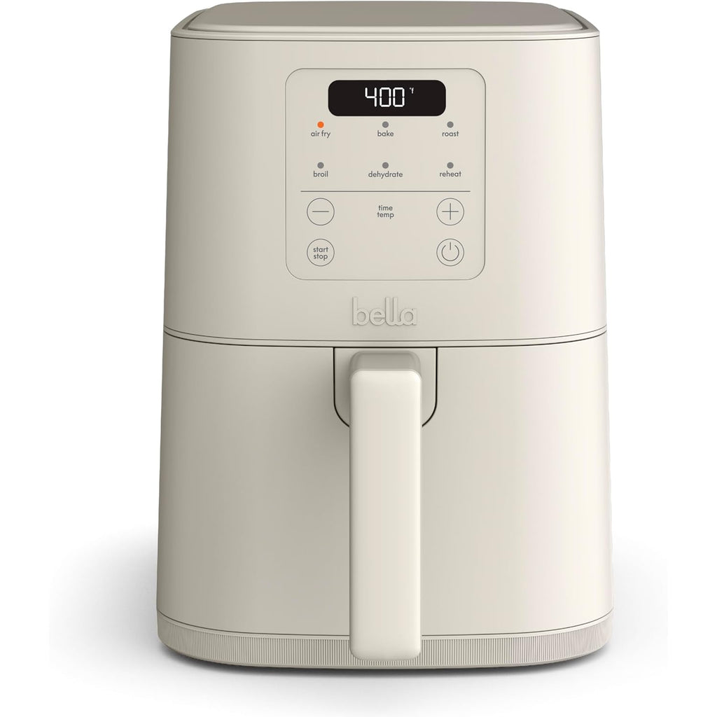 bella 4Qt Slim Air Fryer, Fits-anywhere™ Kitchenware, EverGood™ Ceramic Nonstick Coating, Adjustable Temperature, 6 Preset Cooking Options, 60 Min Auto Shutoff w Audible Tone, 3.3lb Capacity, Oatmilk
