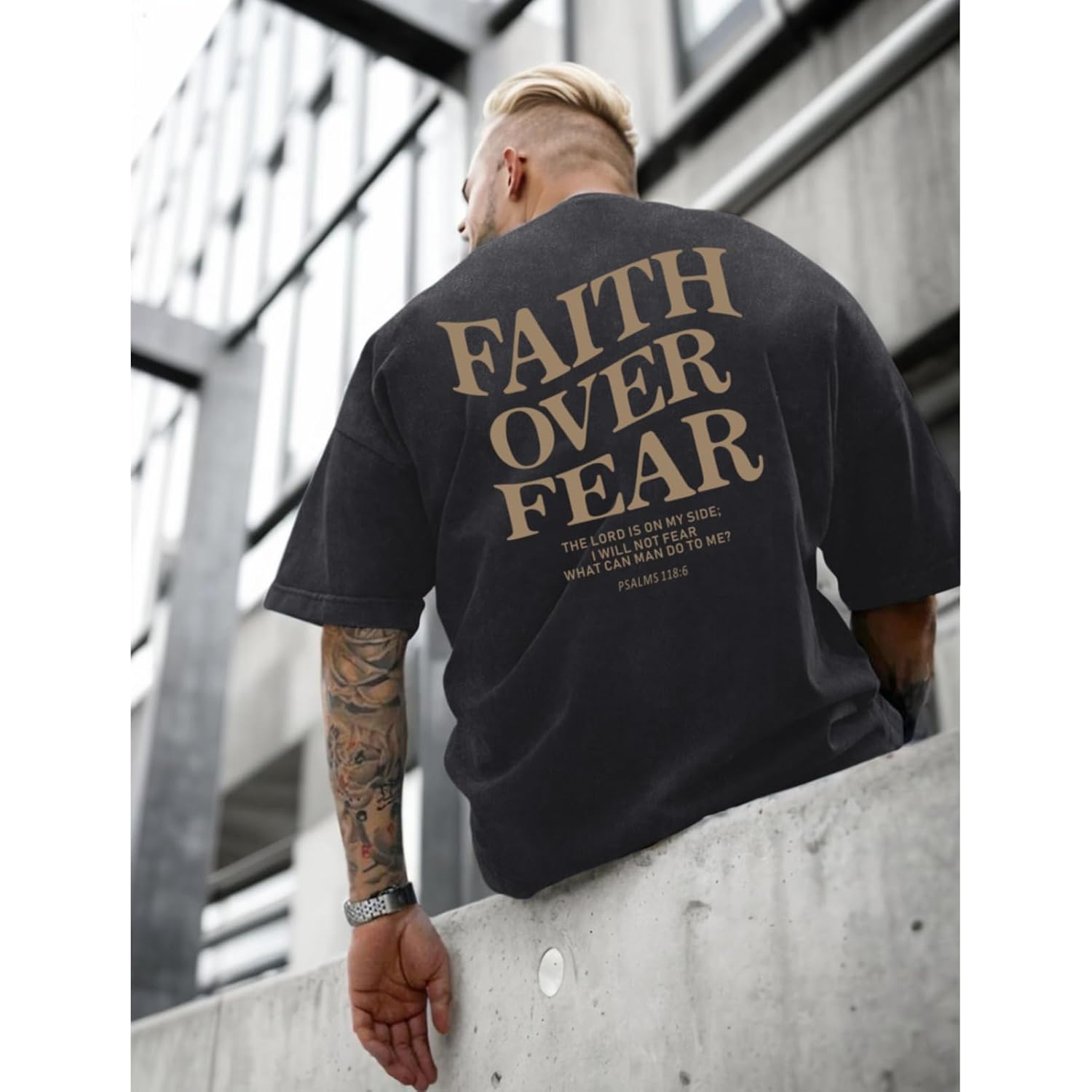 Christian Faith Over Fear Shirt For Men Jesus Religious Shirts Oversized Graphic Tees Acid Wash God T-Shirt