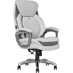 Sharper Image S600 Active Lumbar Ergonomic Bonded Leather Swivel Executive Massage Chair, White/Gray