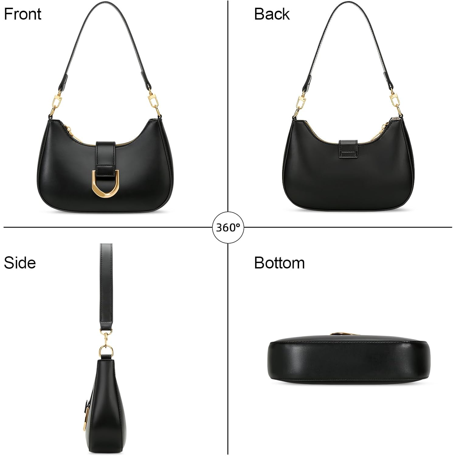 KKXIU Small Shoulder Bag for Women - Crescent Bag Small Purses for Women Trendy Vegan Leather Purse with Removable Strap