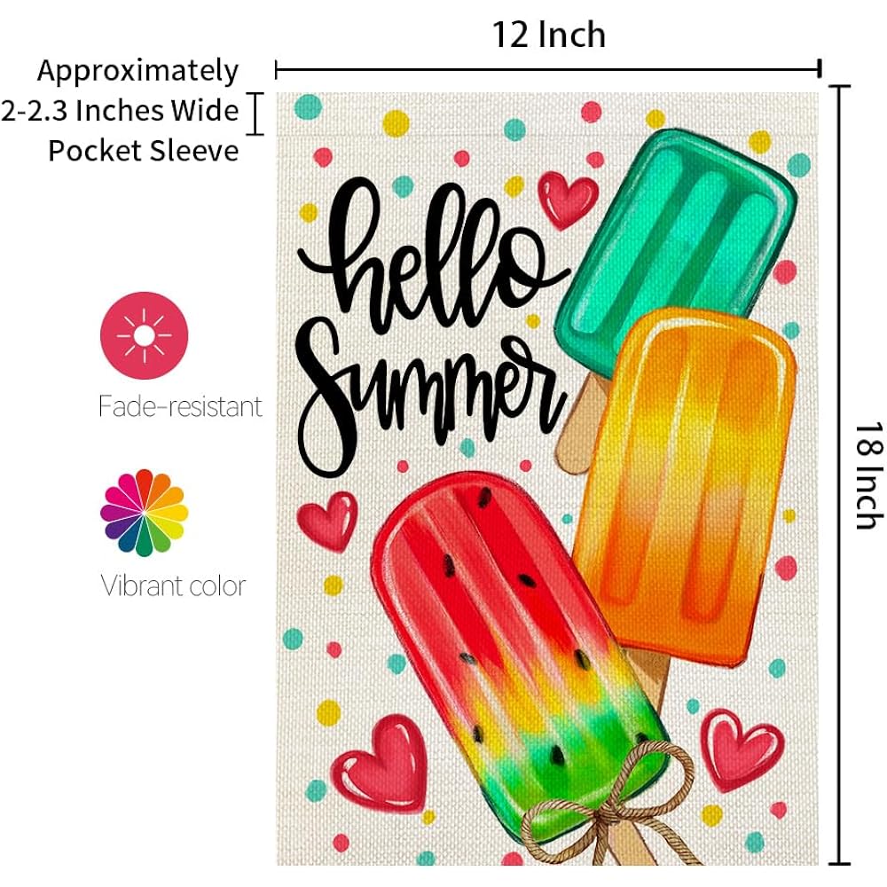 Summer Garden Flag Popsicles Double Sided 12X18 Inches Small Burlap Seasonal Welcome Yard Decoration For Outside Porch Cf1813-12