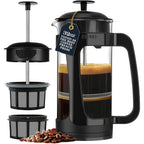 Espro Light P3 French Press Coffee Maker – Patented Double Micro-Filter For Grit-Free Brew, Heat Resistant Thicker Borosilicate Glass Coffee Press – (Black, 32 Oz)