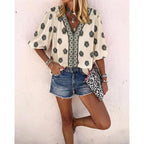 Chicme Women'S Casual V Neck Blouse Floral Boho Summer Tops Lantern Sleeve Loose Fit Tunics Flowy Vacation Clothes