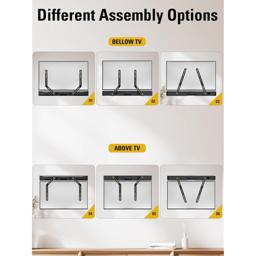 Mounting Dream Soundbar Mount Bracket for Mounting Above or Under TV Fits Most of Sound Bars Up to 15 Lbs, with Detachable Long Extension Plates MD5420