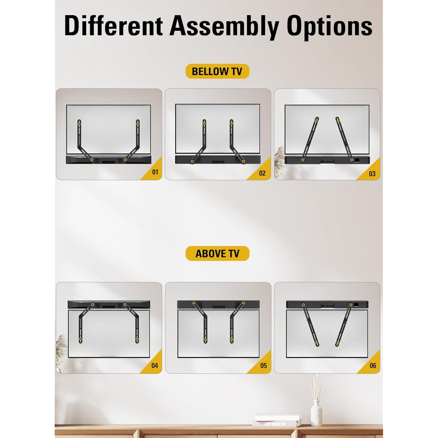 Mounting Dream Soundbar Mount Bracket for Mounting Above or Under TV Fits Most of Sound Bars Up to 15 Lbs, with Detachable Long Extension Plates MD5420