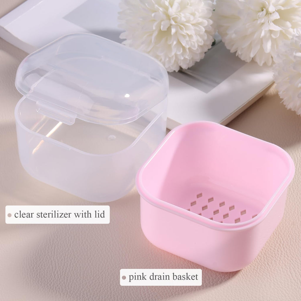 1Pcs Nail Tool Sterilizer, Nail Drill Bits Cleaning Box Disinfection Container For Nail Art Accessories Manicure Sterilization Tray Salon Supplies Sterilizer Cup With Drain Basket (pink)