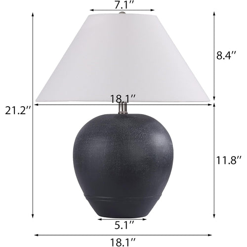 21'' Large Gray Base Ceramic Basin Table Lamp Set Of 2 For Bedroom, Living Room, Dining Room, Office, White Shade,White Smudged Black Base