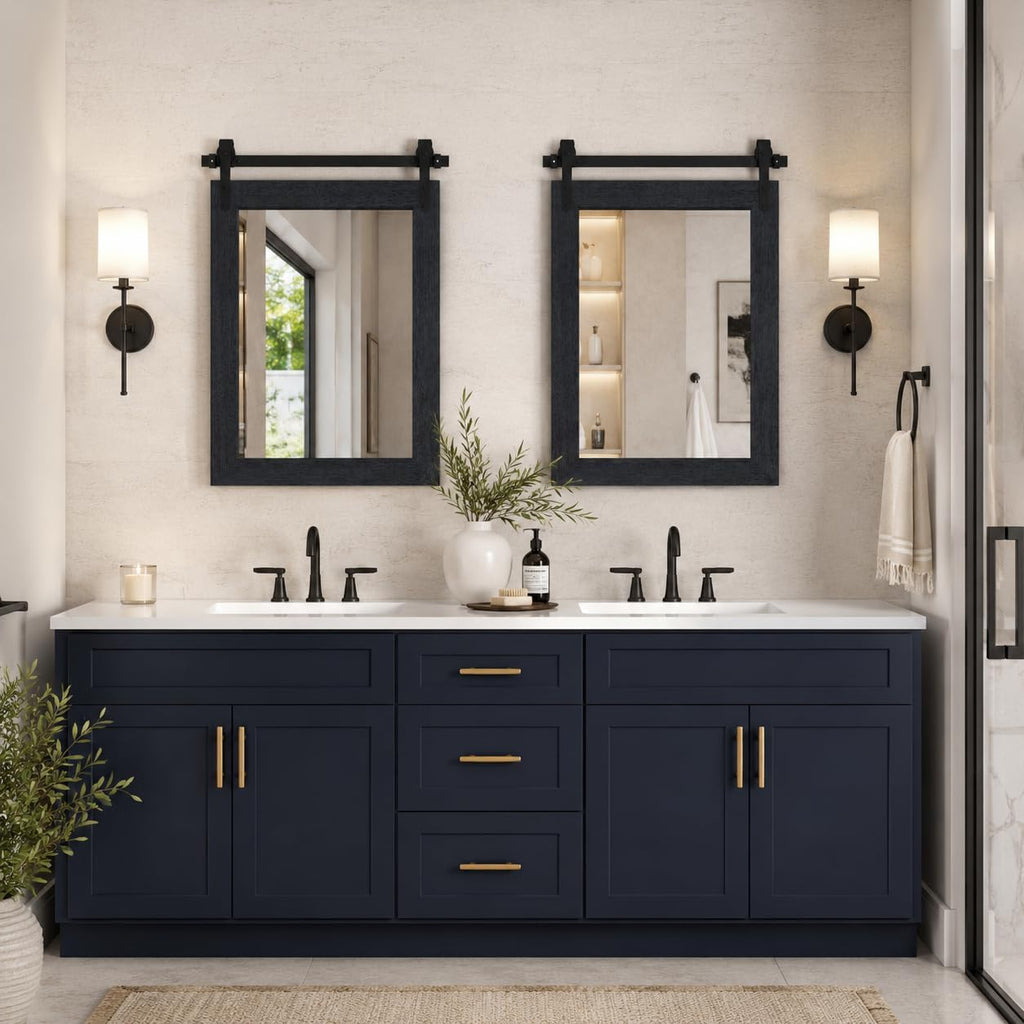 Farmhouse Bathroom Mirror For Over Sink 22”X32” Black, Rustic Western Barn Decor Bathroom Vanity Mirror, Wall Mirror For Bathroom, Living Room, Bedroom, Entryway