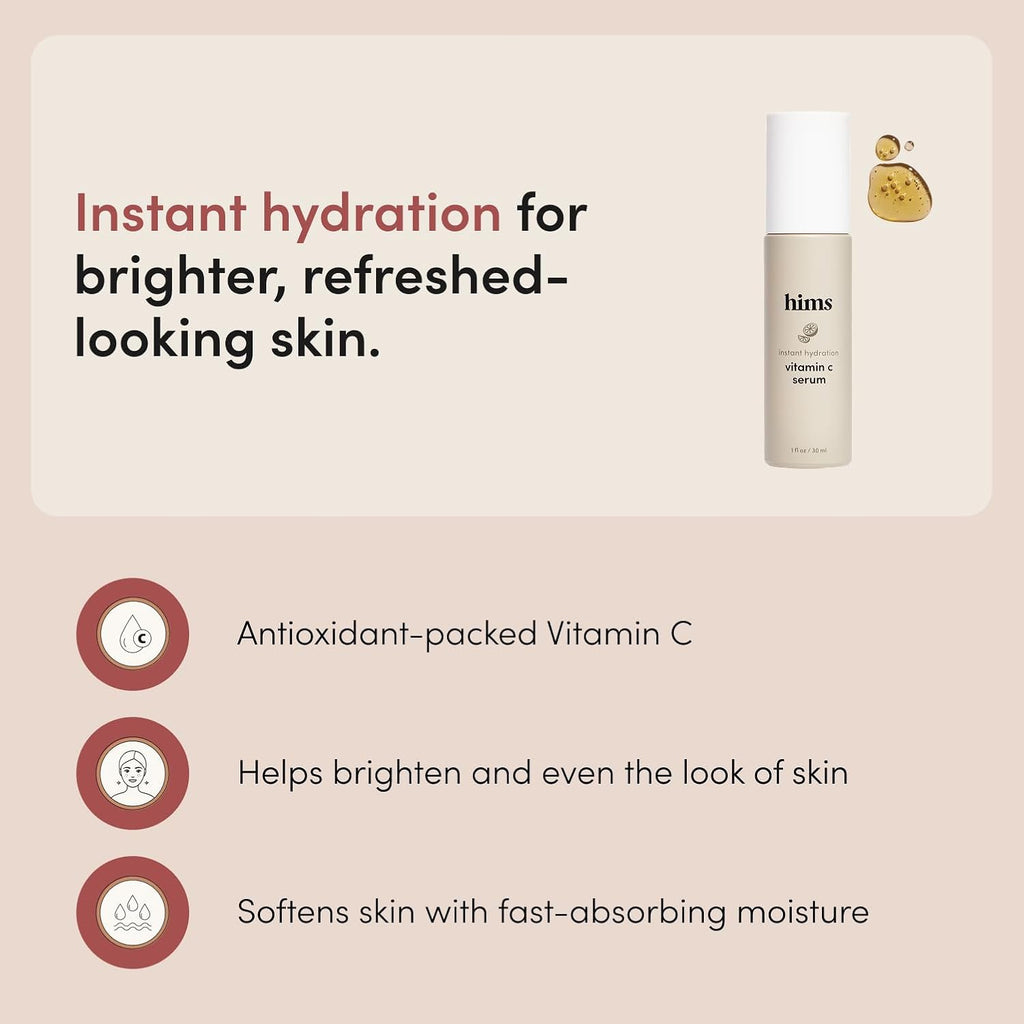 Hims Vitamin C Serum - Vitamin C, Hyaluronic Acid, & Orange Peel Extract - Brightening Serum For Men - Softens Skin & Reduces Appearance Of Wrinkles - Paraben-Free, Vegan Formula - 1 Fl Oz