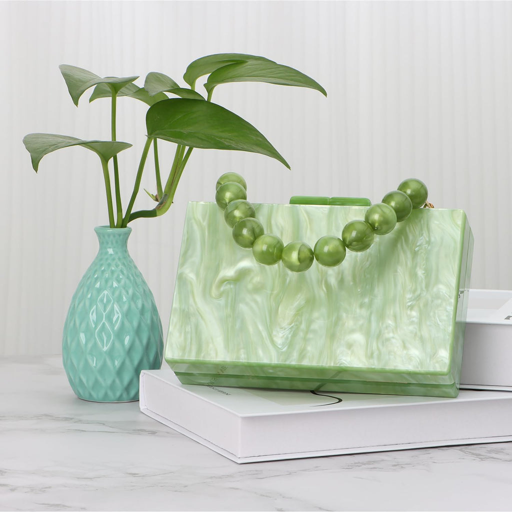 Women Acrylic Clutch Purse Formal Wedding Evening Handbag Marble Party Shoulder Crossbody Bag With Bead Chain