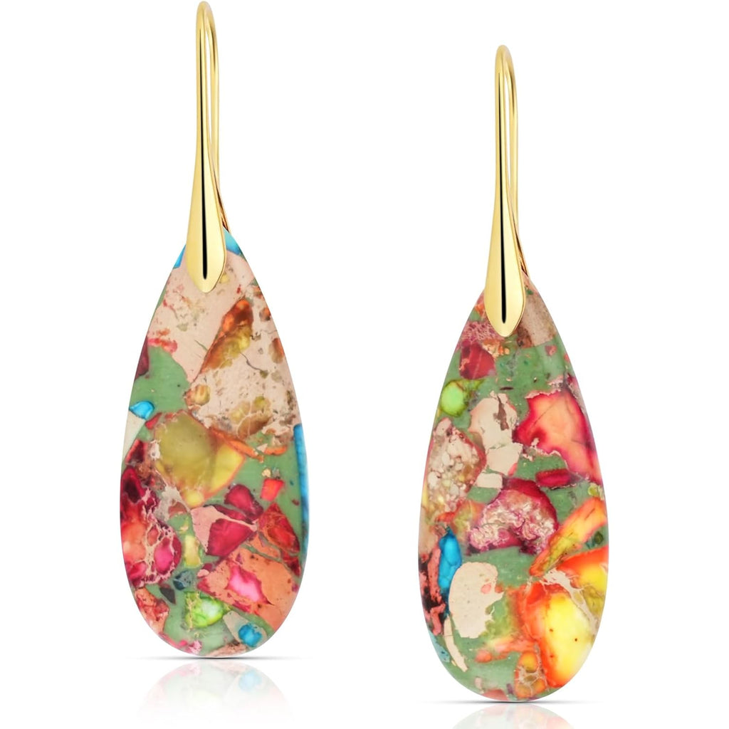 Natural Healing Crystal Teardrop Earrings for Women, Copper Hook Dangle Drop Stone Boho Jewelry, Lightweight Aesthetic Gifts Everyday Wear