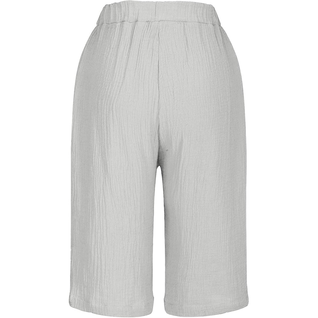 Womens Bermuda Shorts Summer Casual Wide Leg Knee Length High Waisted Cotton Long Shorts with Pockets Beach Outfits