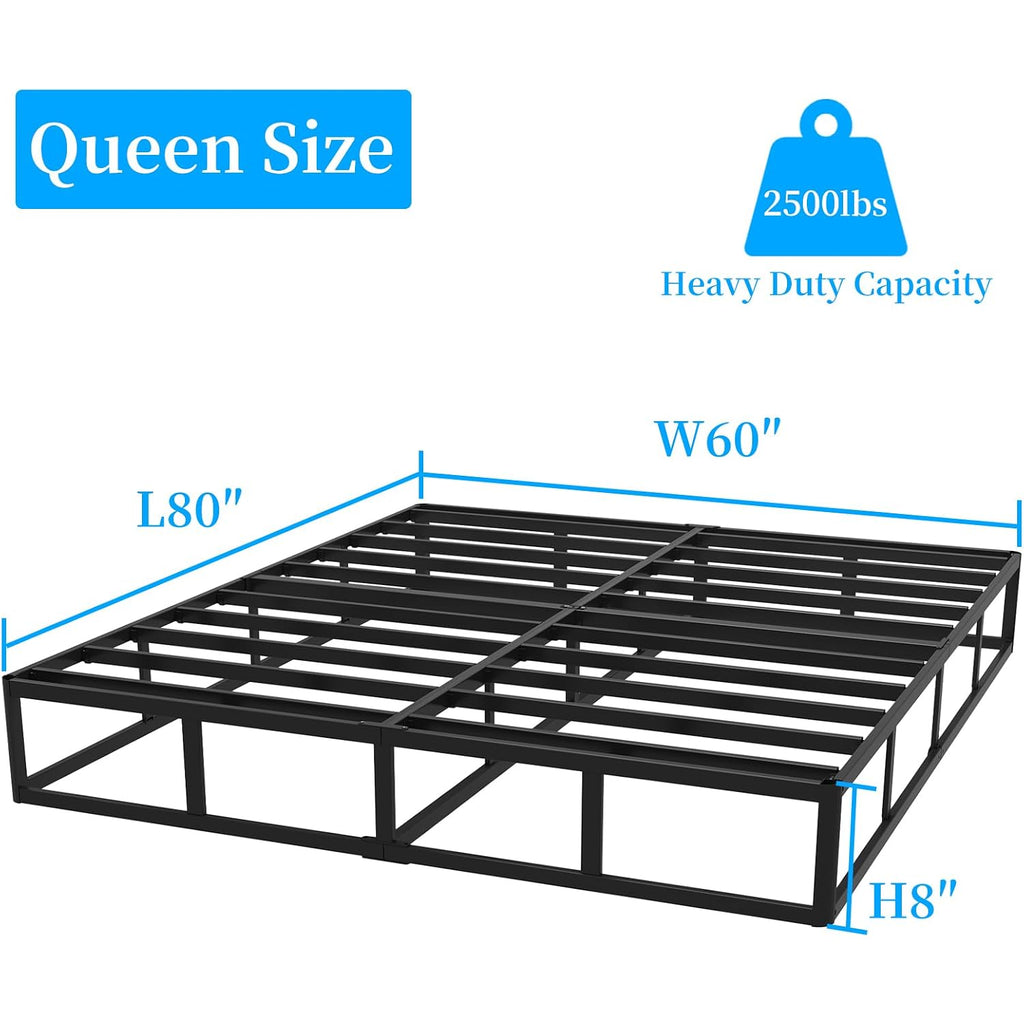 Queen Box Spring, 8 Inch Box Spring For Queen Bed, 3000 Lbs Heavy Duty Metal Frame Mattress Foundation With Fabric Cover, Easy Assembly-Noise Free