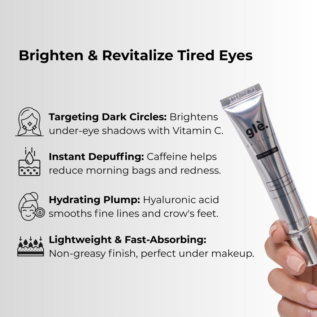 Gle Vitamin C Eye Serum For Dark Circles, Eye Wrinkles And Redness | Dark Circle Under Eye Puffy Eyes Treatment | Caffeine, Vitamin C Hyaluronic Acid | Hydrating & Brightening Scent-Free Travel Size