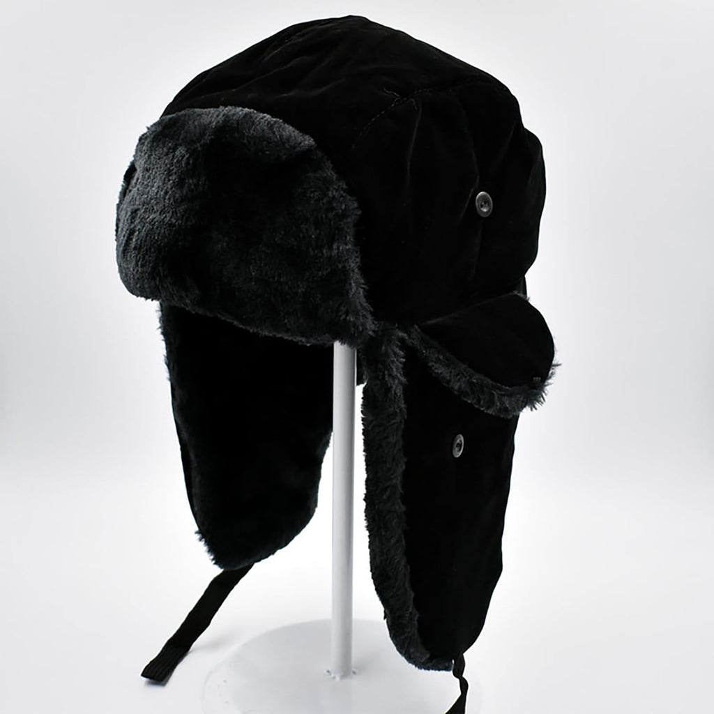 Winter Trapper Hat for Women Men, Faux Fur Windproof Hat with Ear Flaps Warm Russian Ushanka Hunting Cap for Cold Weather Black