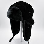 Winter Trapper Hat for Women Men, Faux Fur Windproof Hat with Ear Flaps Warm Russian Ushanka Hunting Cap for Cold Weather Black