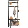 Hall Tree with Bench and Shoe Storage, 4-in-1 Entryway Organizer with 10 Hooks and Storage Shelf,Coat Rack Freestanding with 2-Tier Storage Shelf for Living Room, Bedroom Rustic