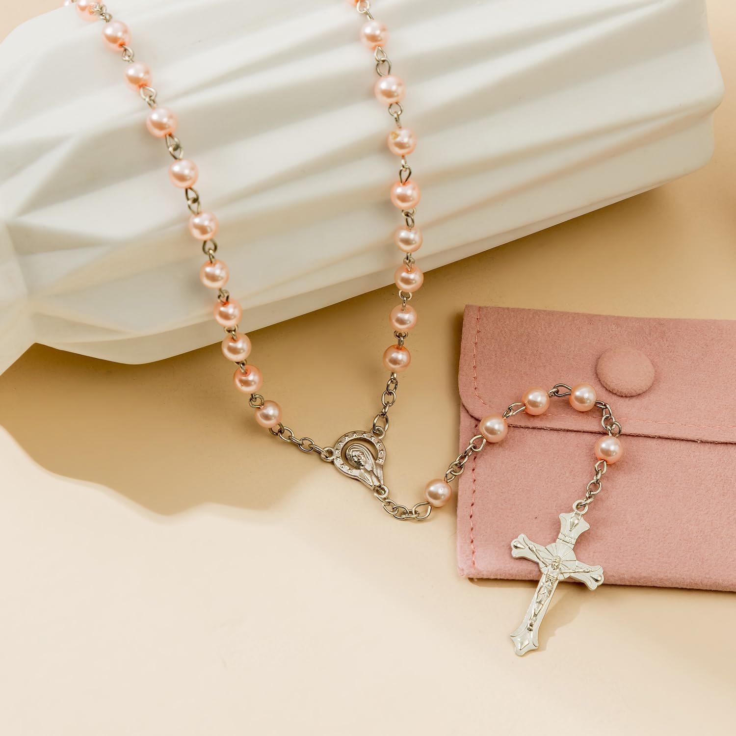 Rosary Beads Catholic for Women - Rosary Necklace Artificial Pearls, Solid Colored Simple Style Rosary Beads, Gifts for Women