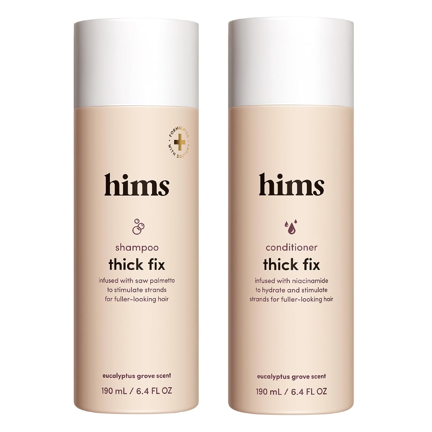 Hims Thick Fix Shampoo & Conditioner Set - Saw Palmetto For Healthy Hair Growth & Thickening - Scalp Cleansing - Vegan, Sulfate-Free & Cruelty-Free - Eucalyptus Scent, 6.4 Fl Oz