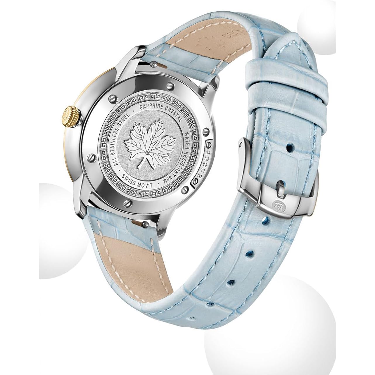 Golden Maple Dainty Watches For Women, Mother-Of-Pearl Dial And Swiss Quartz Movement, Ladies Watch With Leather Strap