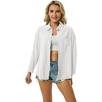 Womens Button Down Shirts Cotton Linen Long Sleeve Dress Shirts Casual Summer Tops Work Blouses with Pockets