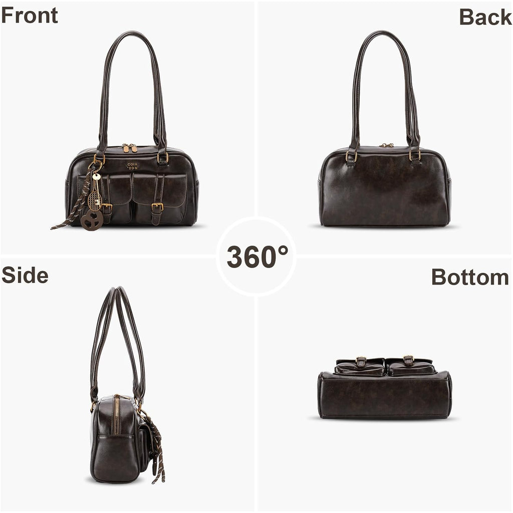 Shoulder Bag Retro Top Handle Bag Y2K 90S Multiple Pockets Designer Handbag Soft Trendy Underarm Purse