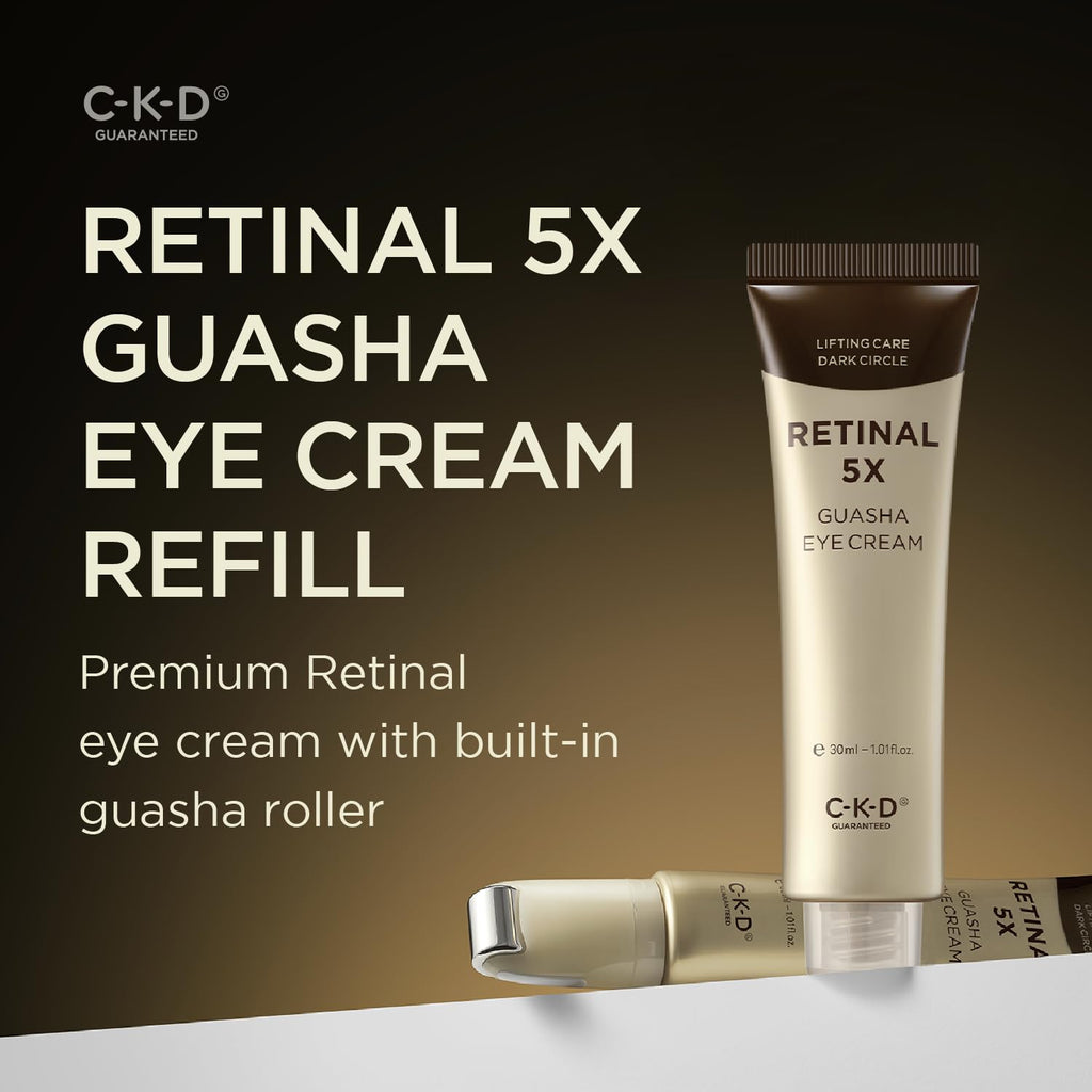 Ckd Retinal 5X Gua Sha Eye Cream [Refill], 1000Ppm Retinal Eye Moisturizer With Massage Roller For Wrinkles, Dark Circles, Puffiness, Firming & Hydrating Under Eye Care. Korean Skincare. 1.01 Fl Oz.