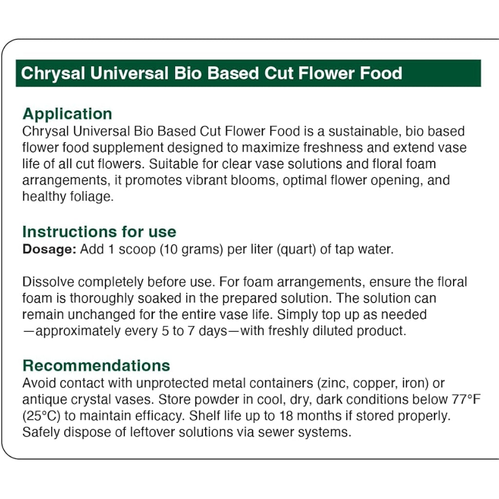 Chrysal Bio-Based Flower Food – Universal Flower Preservative For Fresh Cut Flowers – Eco-Friendly 10 Oz Jar With Scoop – Extends Vase Life By Up To 60%