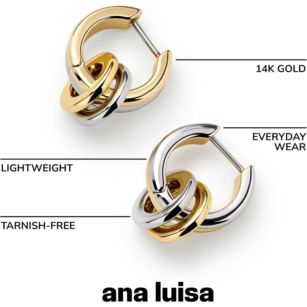 Ana Luisa Asher Small Huggie Hoop Earrings for Women - 14K Gold Plated, Silver Rhodium Plated and Two Tone Styles - Hypoallergenic, Tarnish-Free - Ana Luisa Jewelry - Stylish Gold Hoop Earrings