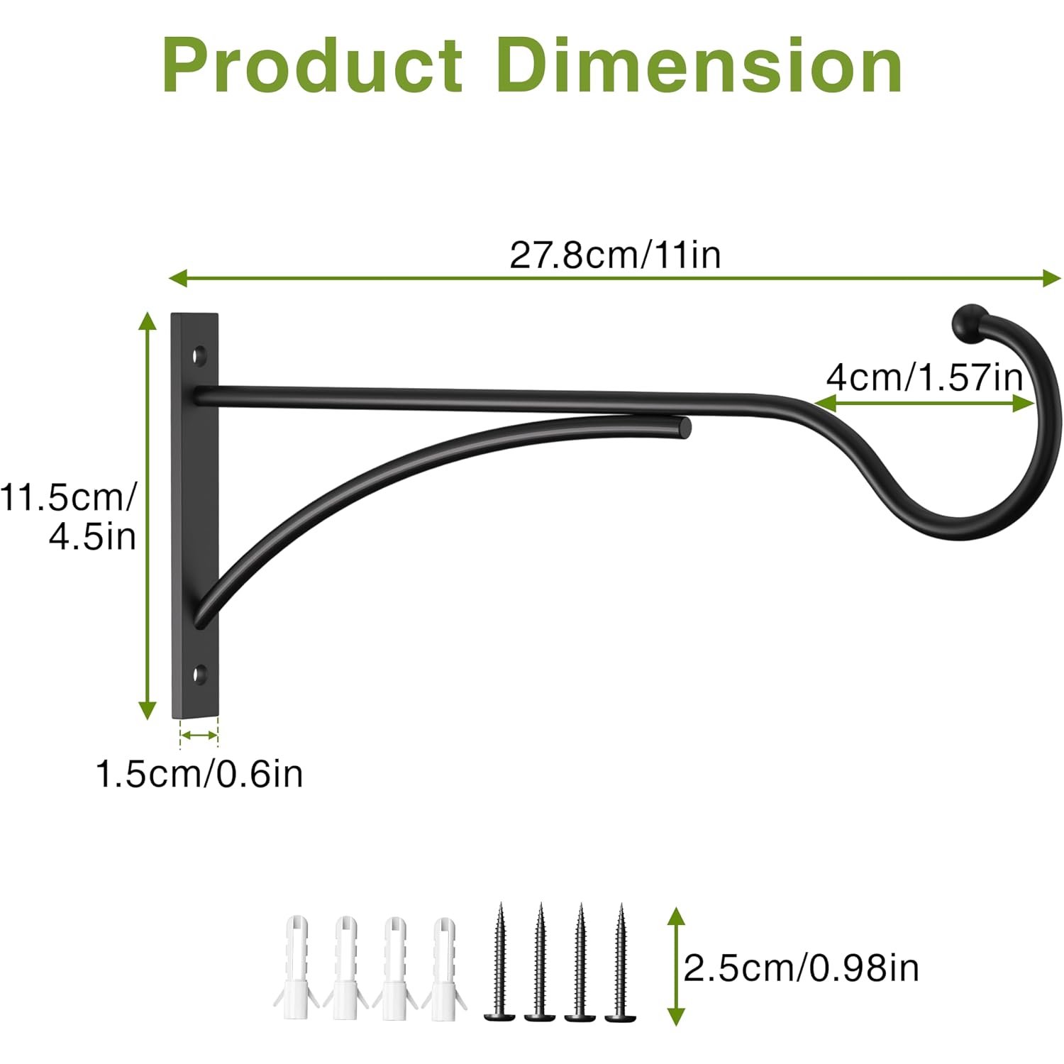 11 Inch 2 Pack Heavy Duty Plant Hangers Outdoor, Metal Plant Brackets For Hanging Baskets, Plant Wall Hooks For Bird Feeders, Wind Chimes & Lanterns, Premium Metal Hooks Matte Black, 30Lbs Capacity