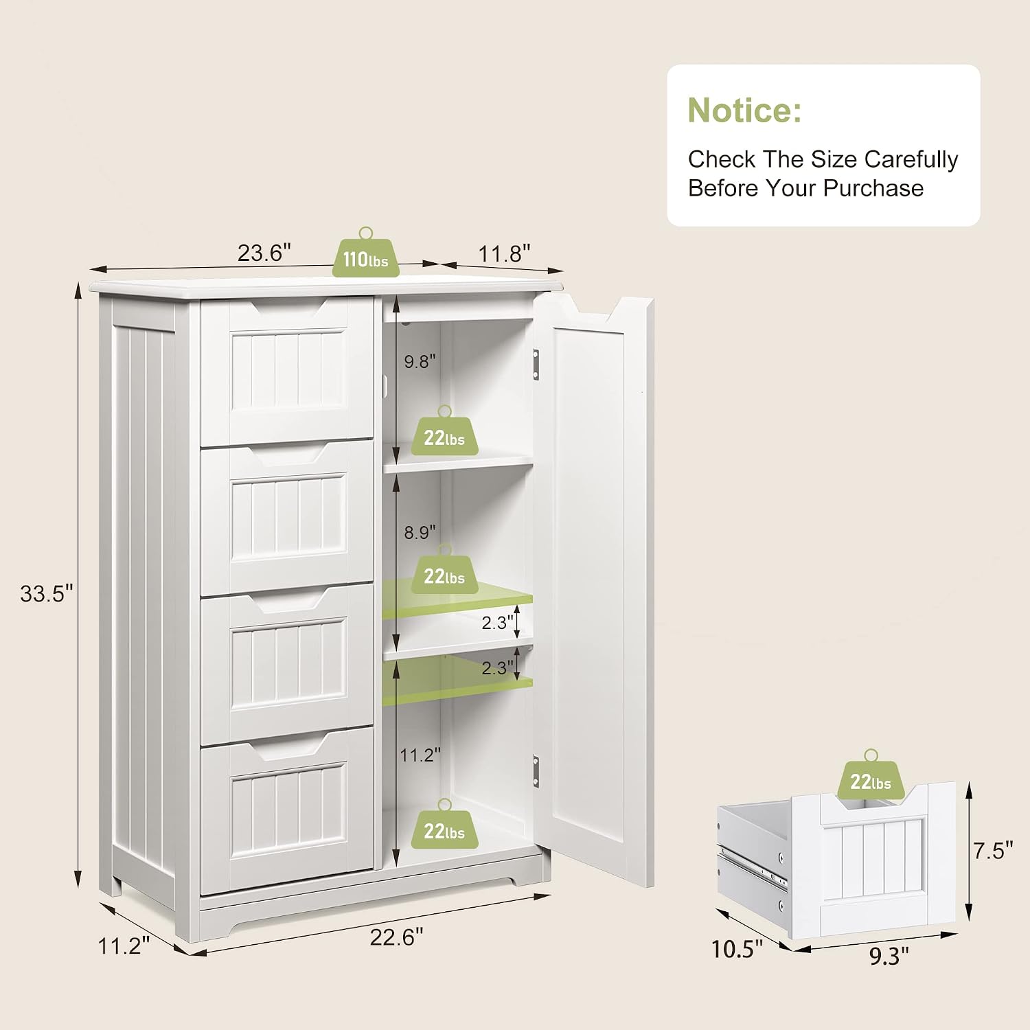 Gizoon Small Kitchen Coffee Bar Cabinet With Door And Shelves, Kitchen Sideboard Buffet Cabinet With 4 Drawers Small Pantry For Kitchen And Living Room, White, Painted