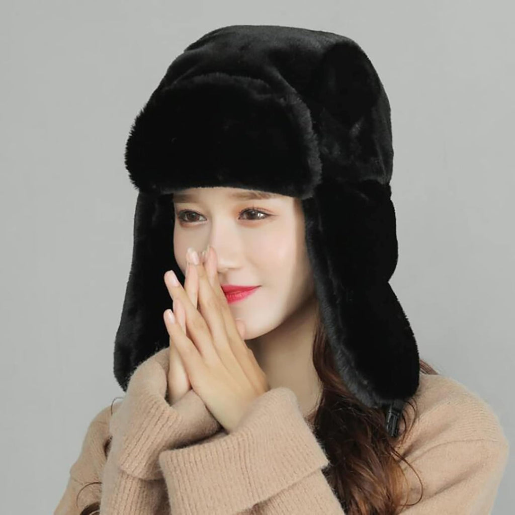 Winter Ushanka Russian Trapper Hats with Ear Flaps,Warm Full Hood Earflap Hat for Men and Women Windproof Fluffy Hats